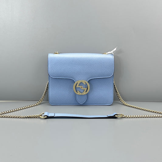 Gucci - Interlocking G Accordion Bag (Outlet Style) - Grained leather - Blue - (small)