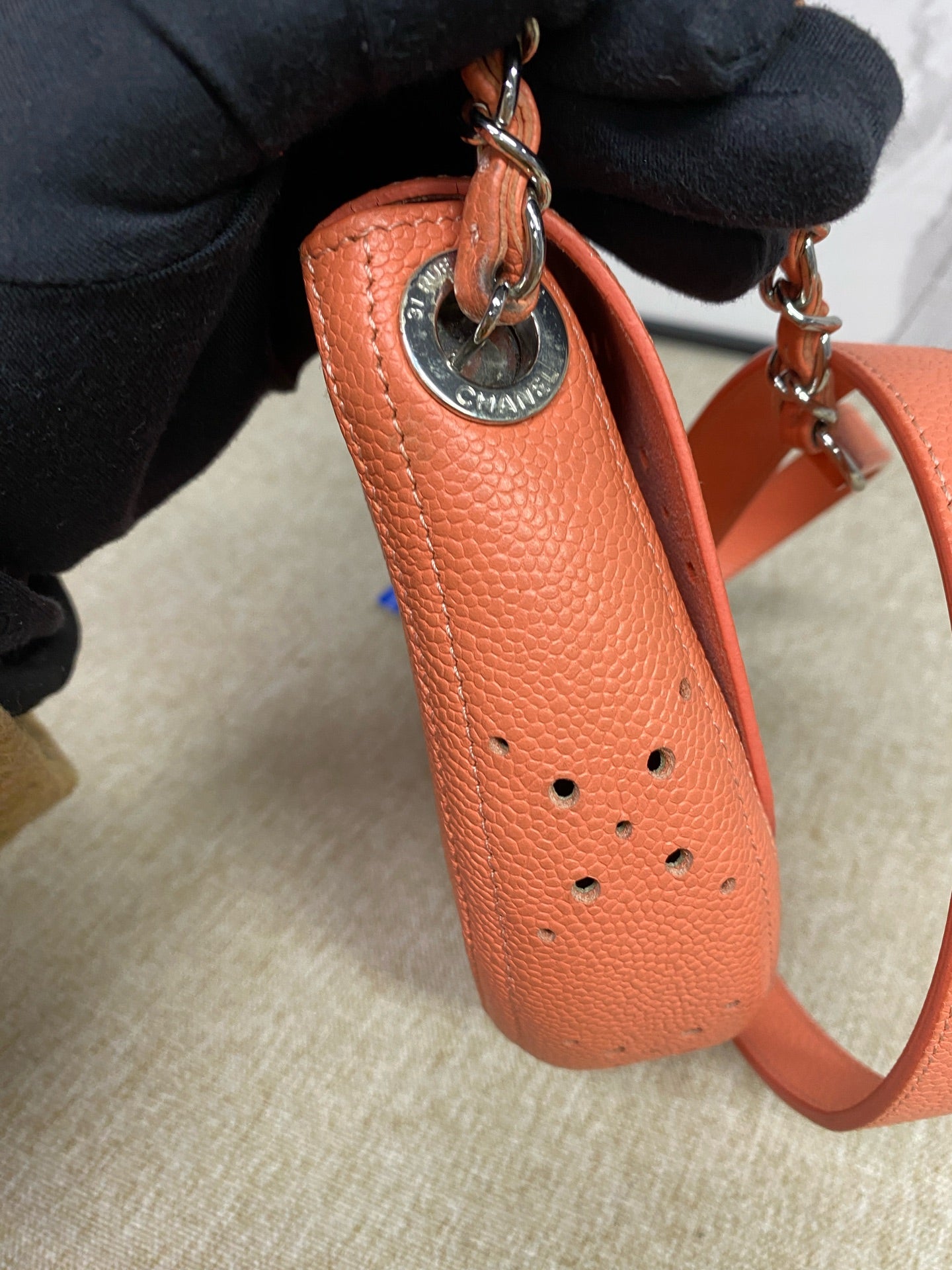 Chanel - Perforated Saddle Mini Bag - Grained calfskin - Orange - (mini)