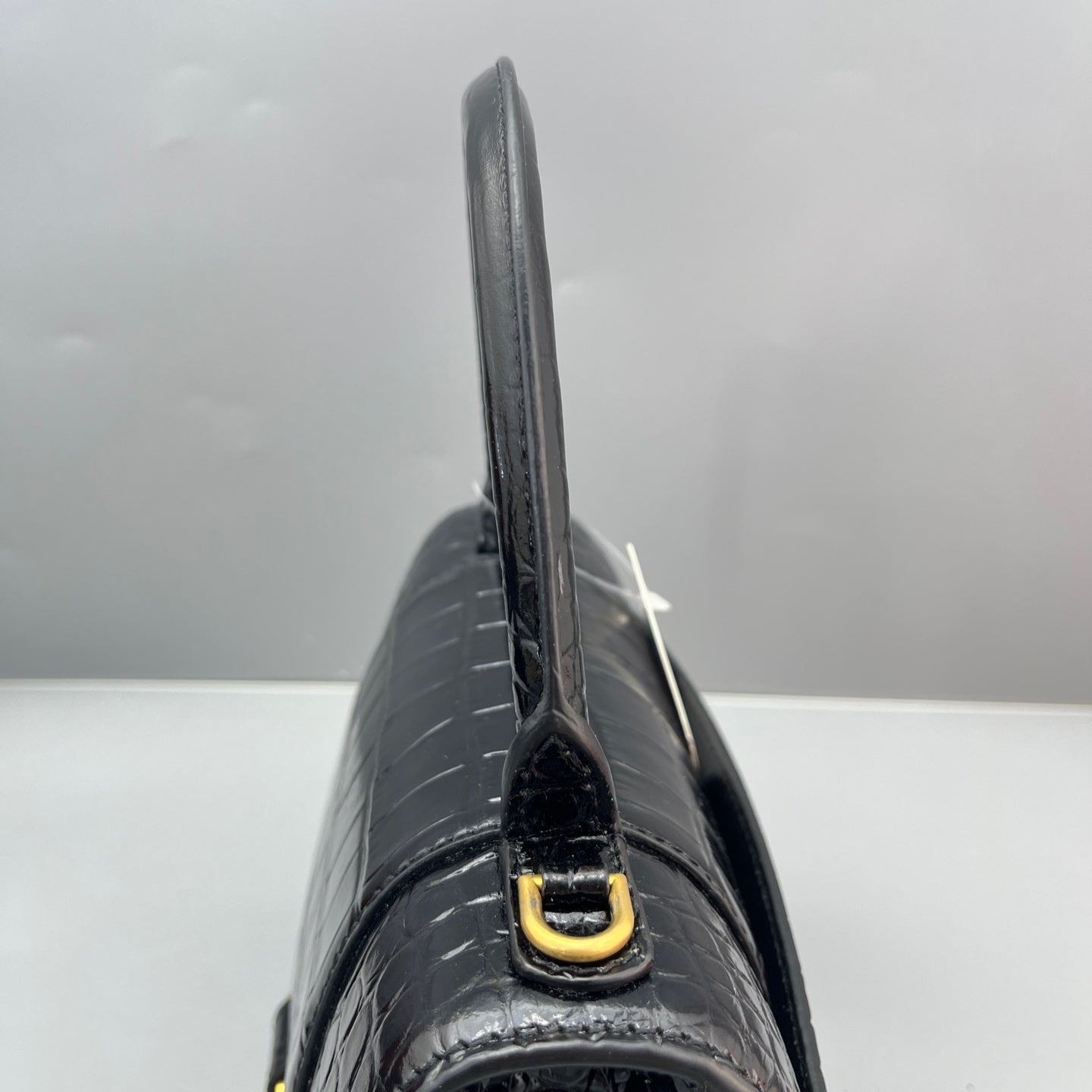 Balenciaga - Hourglass S Bag - Croc-embossed calfskin leather - Black - (Small)
