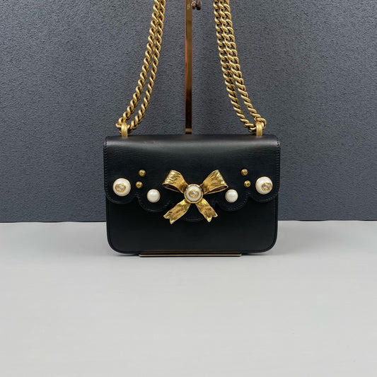 Gucci - Bow Pearl Shoulder Bag - Leather - Black - (mini)