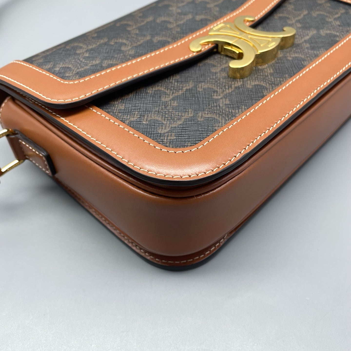 Celine - Teen Triomphe Box Bag - Triomphe Canvas and Leather - Brown with Camel accents - (small)
