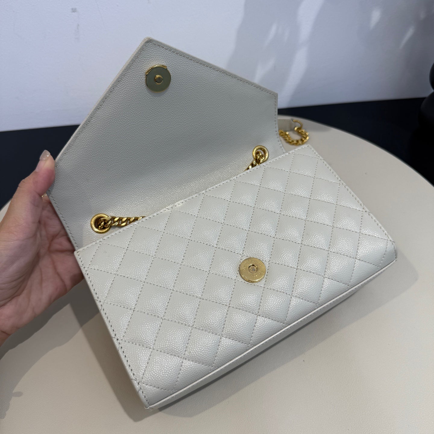 Saint Laurent - Envelope Wallet-on-Chain (WOC) - Caviar leather - White - (Small)