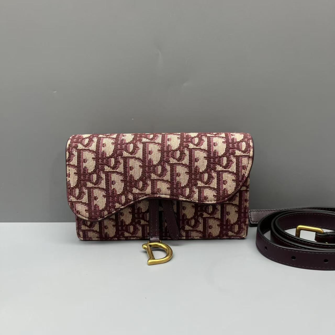 Dior - Oblique Belt Bag - Embroidered Oblique Canvas with Leather Trim - Red - (mini)