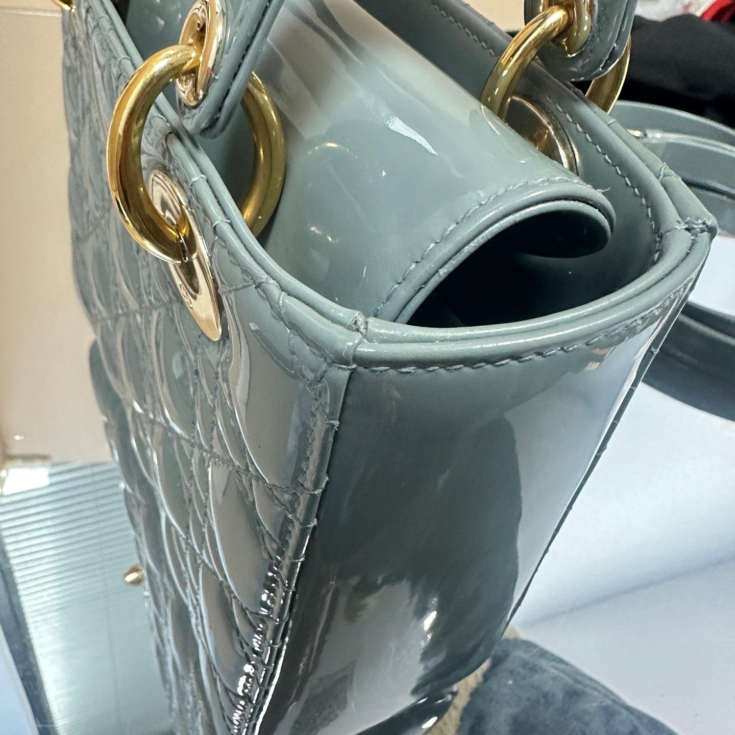 Dior - Lady Dior - Patent leather - Slate Blue with Gold-Tone Hardware - (small)