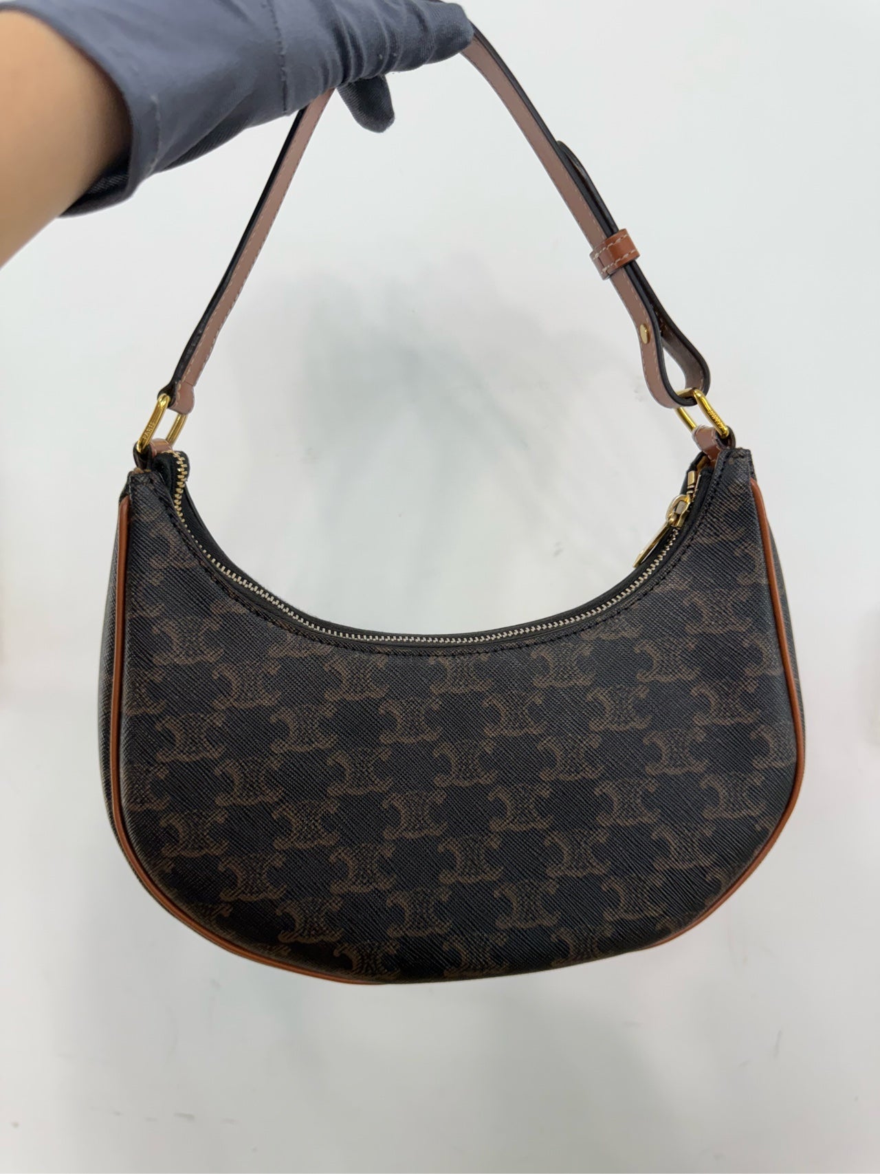 Celine - Ava Triomphe Shoulder Bag - Triomphe Canvas with Leather Trim - Brown - (Mini)