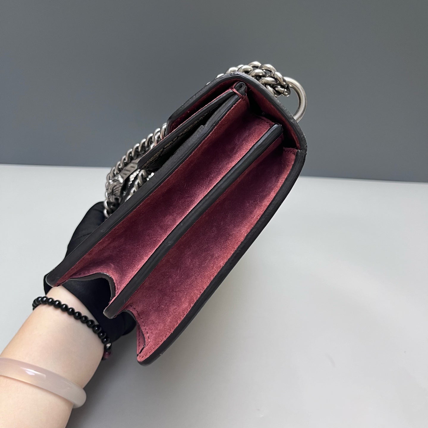 Gucci - Dionysus Shoulder Bag - GG Supreme canvas with floral print, pink/burgundy suede, and black leather trim - Beige, Multicolour (floral print), Burgundy (suede) - (Medium)