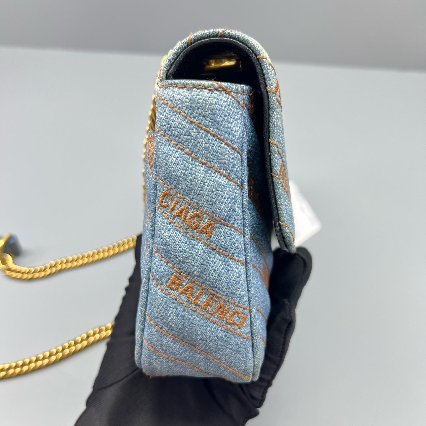 Balenciaga - BB Monogram Shoulder Bag L6681 - Denim with leather trim - Blue - (small)