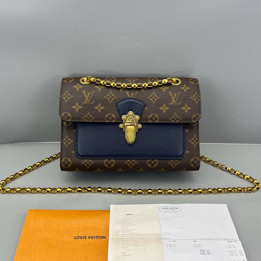 Louis Vuitton - Victoria Chain Bag - Monogram coated canvas with grained leather trim - Brown and Blue - (medium)