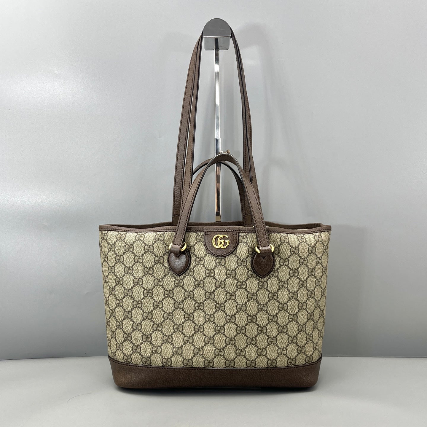 Gucci - GG Supreme Tote Bag - Coated canvas with leather trim - Brown - (Medium)