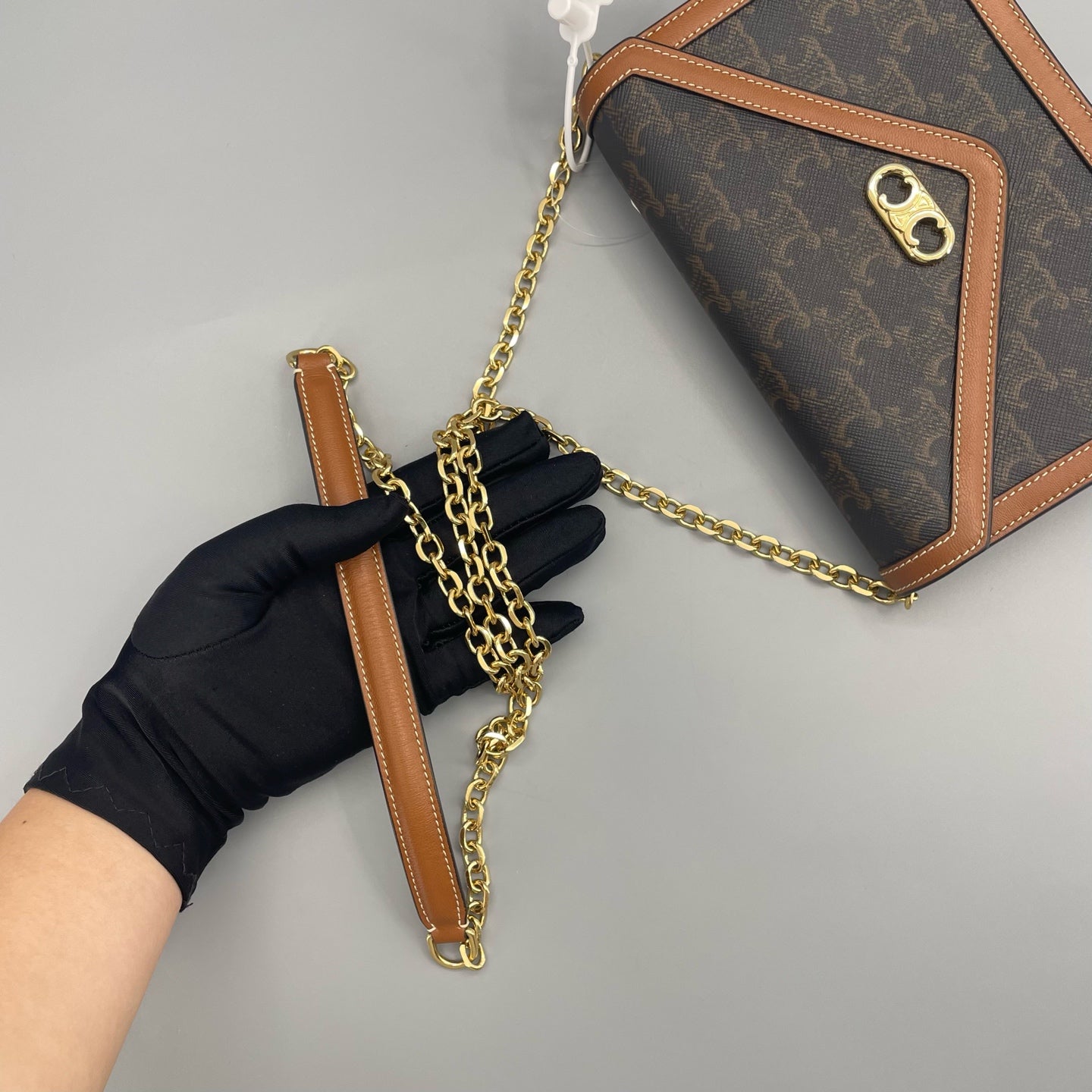 Celine - Triomphe WOC Envelope Chain Bag - Triomphe coated canvas with calfskin leather trim - Brown - (mini)