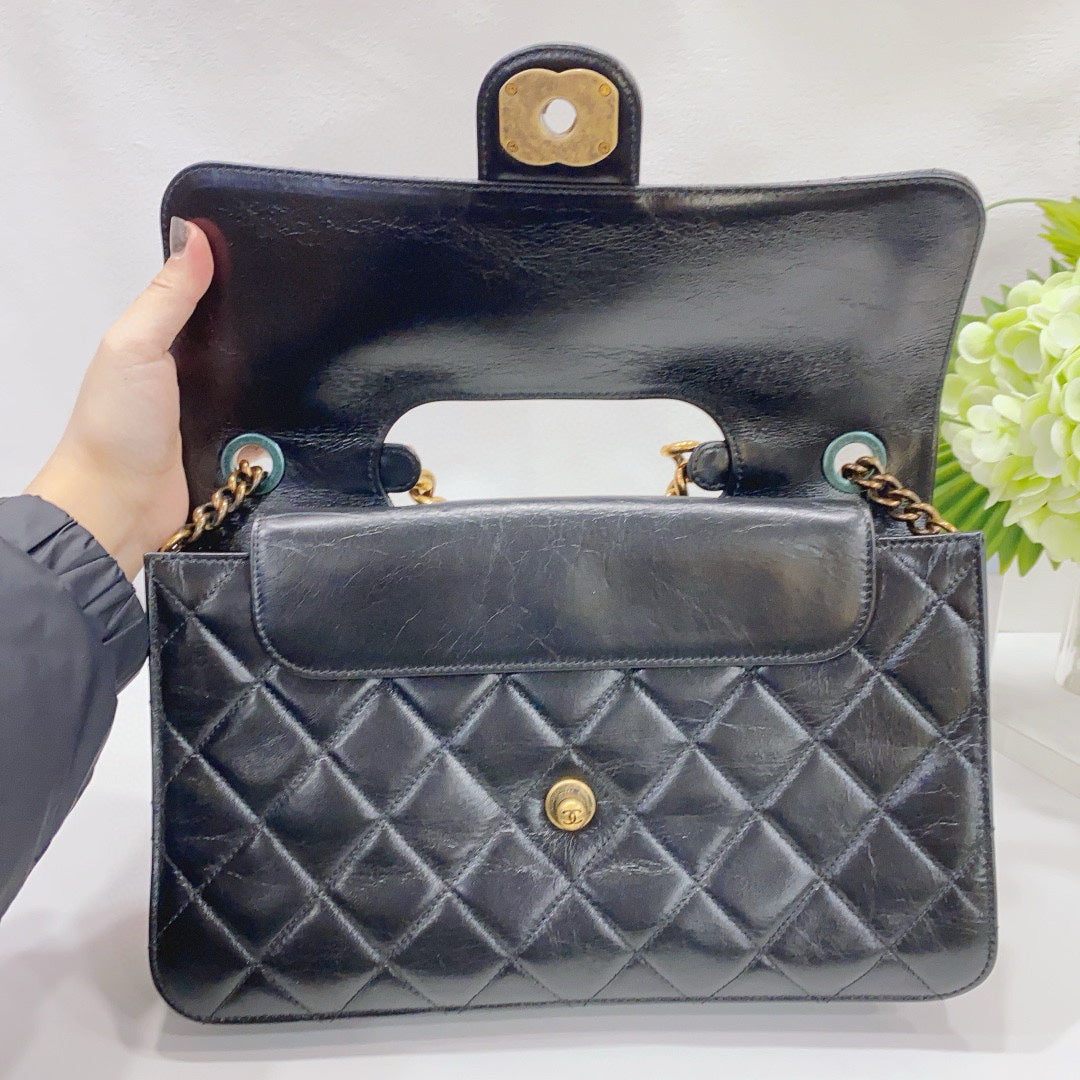 Chanel - Mumbai Vintage Chain Bag - Oil-wax leather - Black - (medium)