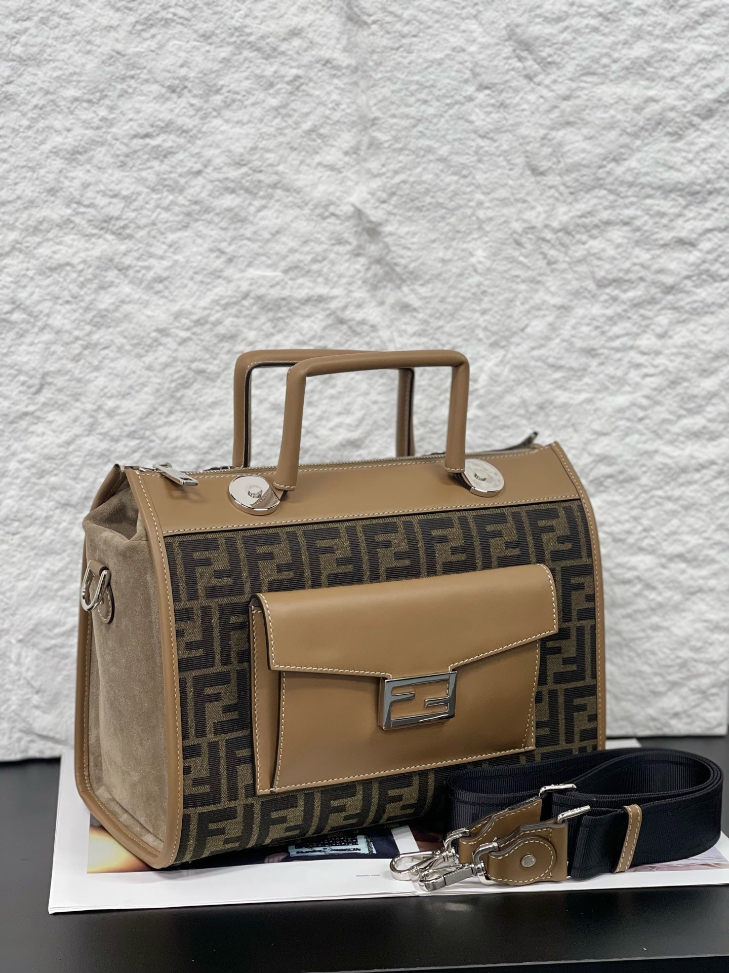 Fendi - SoftTrunk - Zucca monogram coated canvas with tan leather trim and suede side panels - Brown - (small)