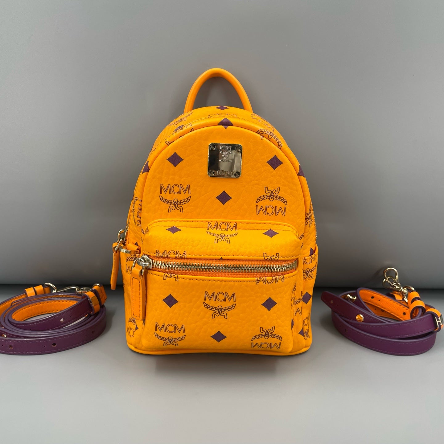 MCM - Stark Visetos Mini Backpack - Visetos coated canvas with leather trim - Orange - (mini)