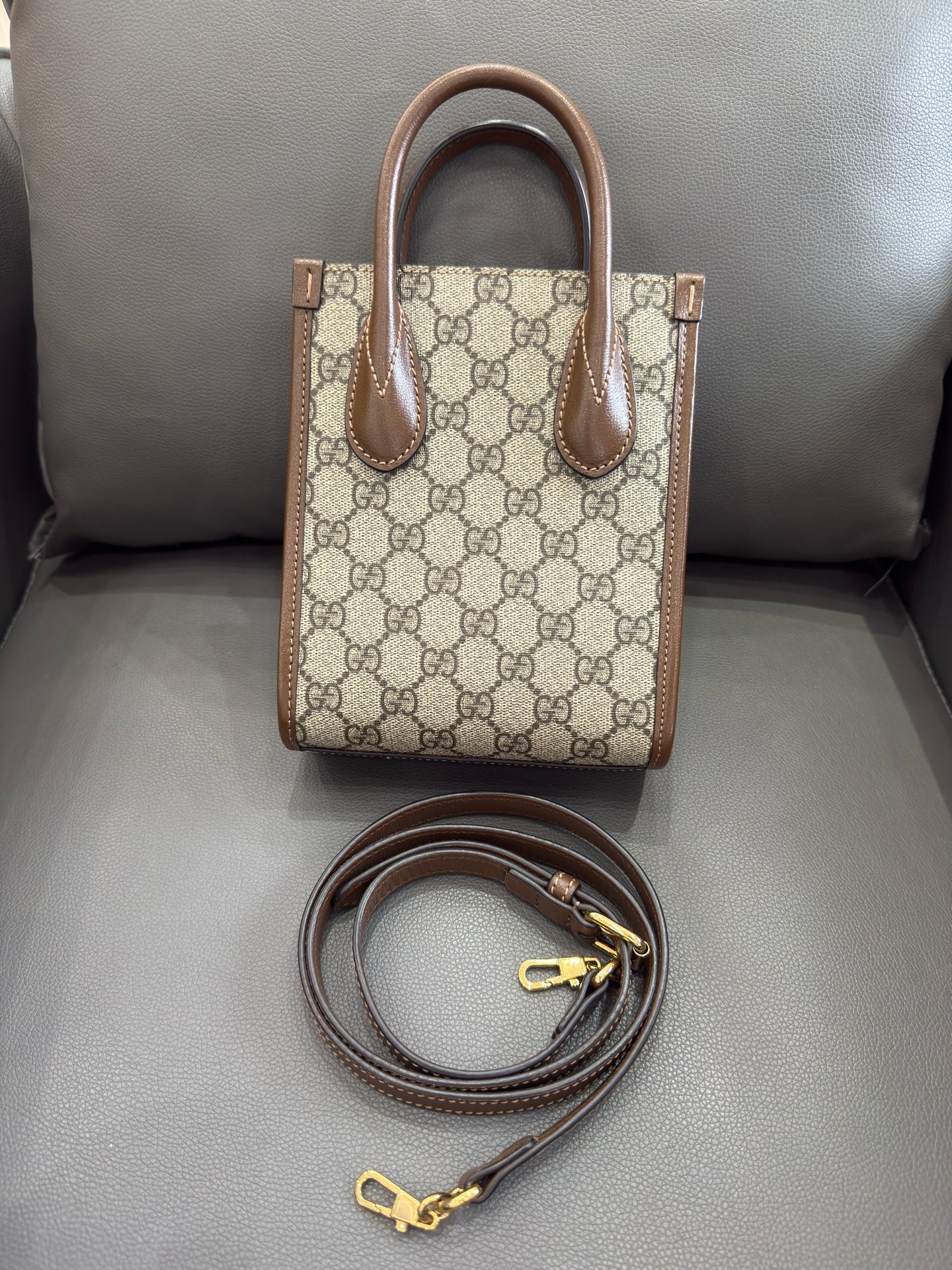 Gucci - Ophidia Mini Tote - GG Supreme canvas with leather trim - Beige and Brown - (mini)
