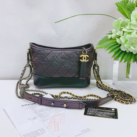 Chanel - Gabrielle Hobo Bag (Small) - Aged calfskin and iridescent calfskin leather - Black with iridescent sheen - (Small)