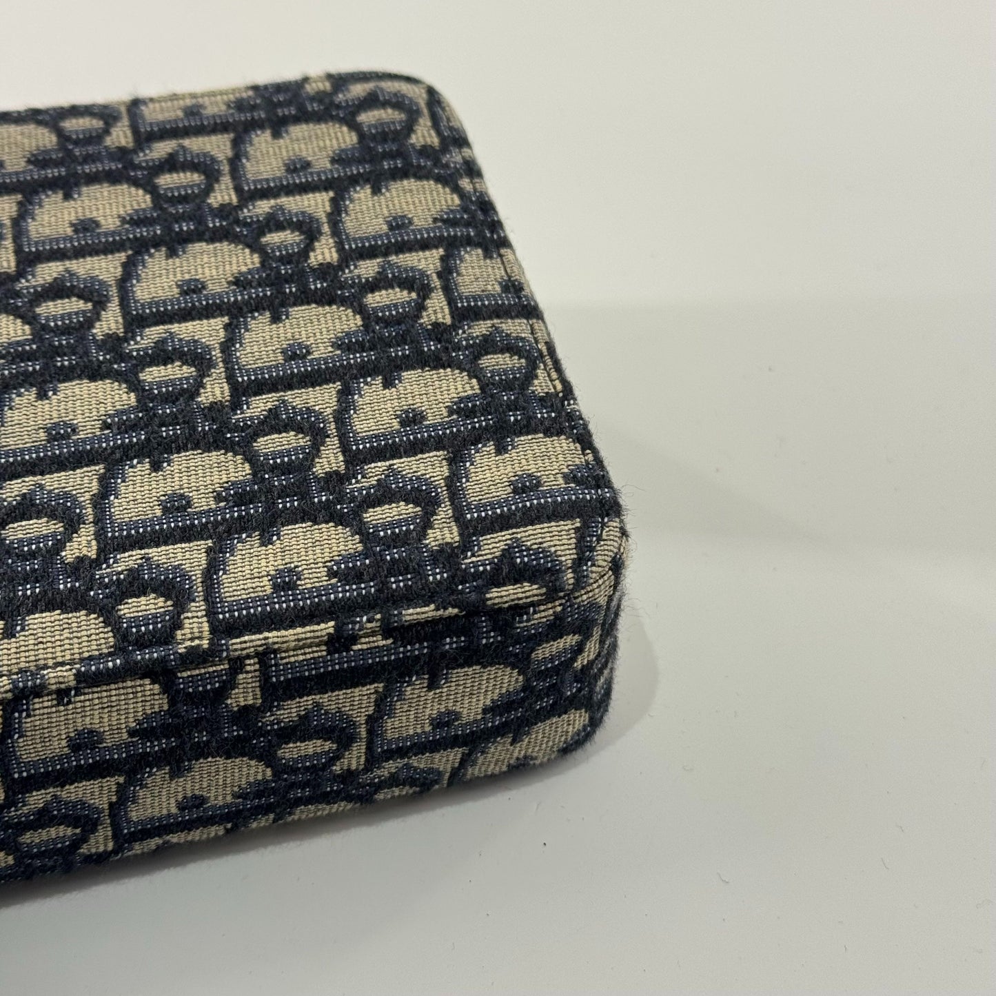 Dior - Oblique Canvas Vertical Phone Pouch - Canvas and Leather - Blue and Beige with Black trim - (mini)