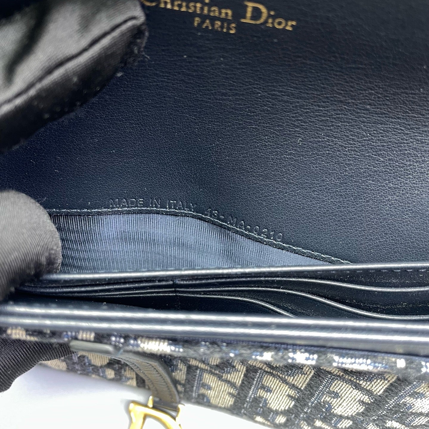 Christian Dior - Saddle Wallet on Chain (WOC) - Dior Oblique jacquard canvas with leather trim - Navy and Beige with Gold-Tone Hardware - (mini)
