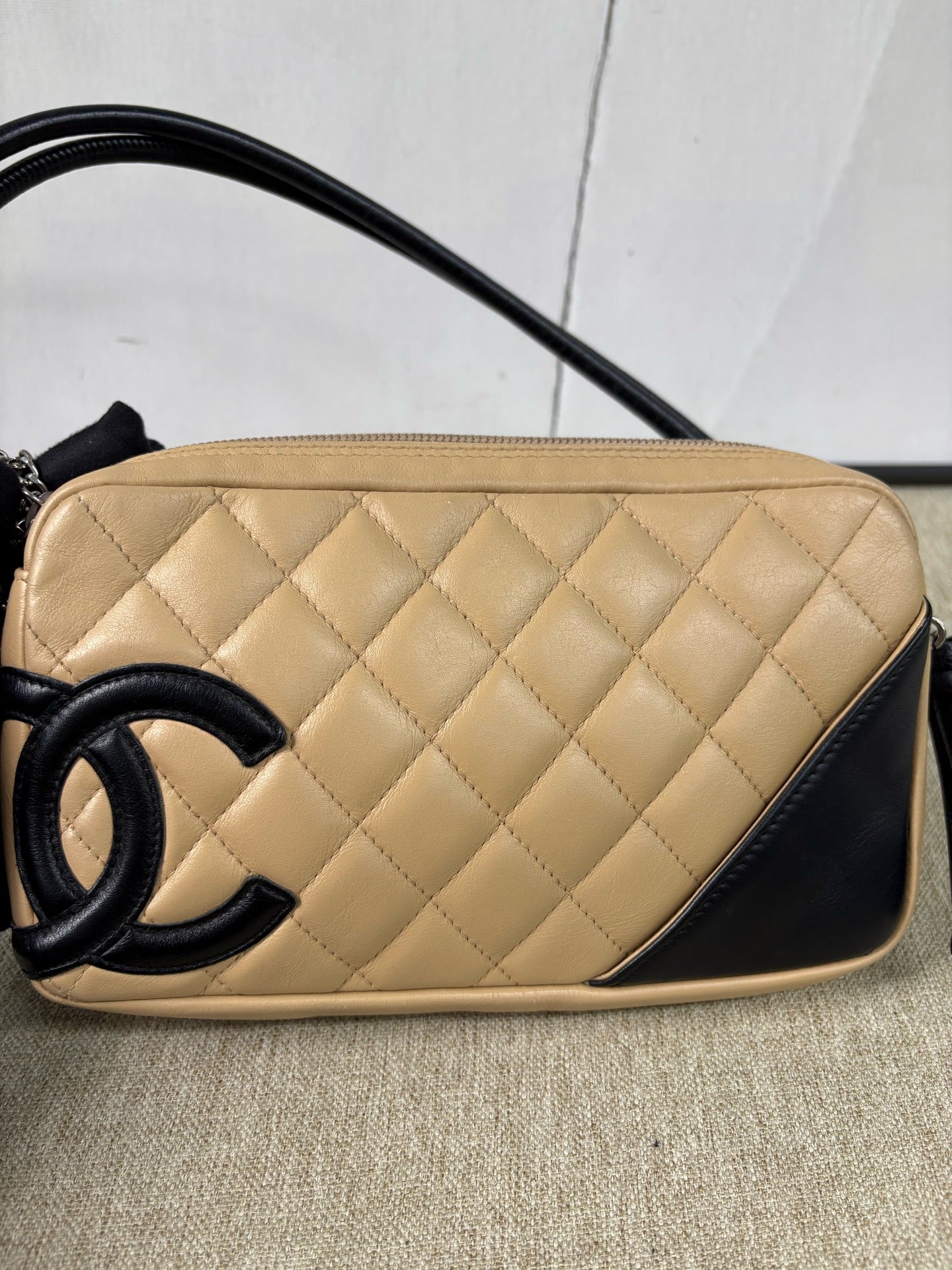 Chanel - Cambon Camera Shoulder Bag - Calfskin leather - Beige with black accents - (Small)