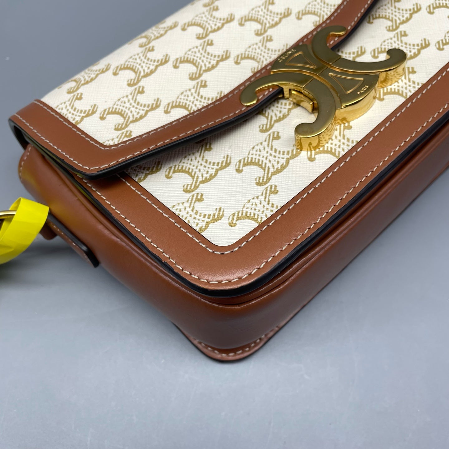 Celine - Teen Triomphe - Coated Canvas and Leather - Caramel and White - (mini)
