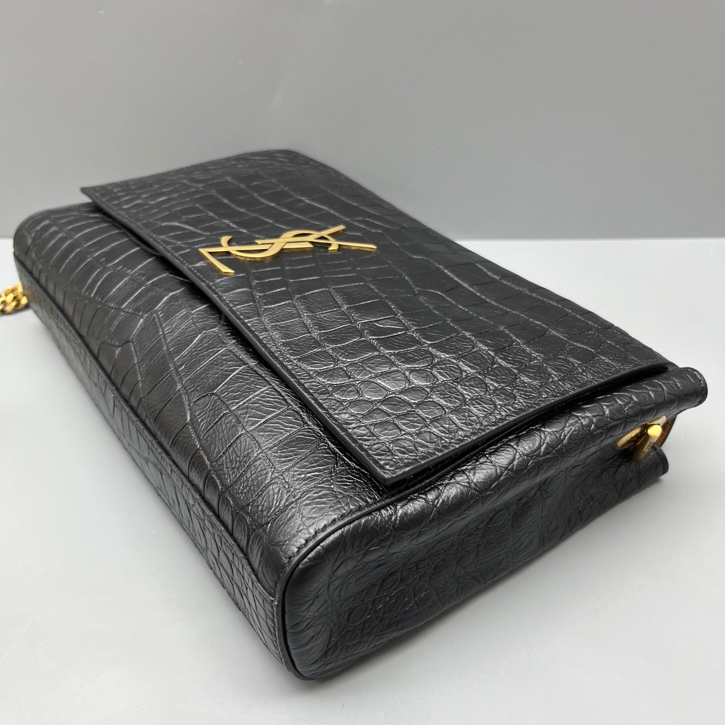 Saint Laurent - Monogram Chain Bag - Crocodile-embossed cowhide leather - Black - (medium)