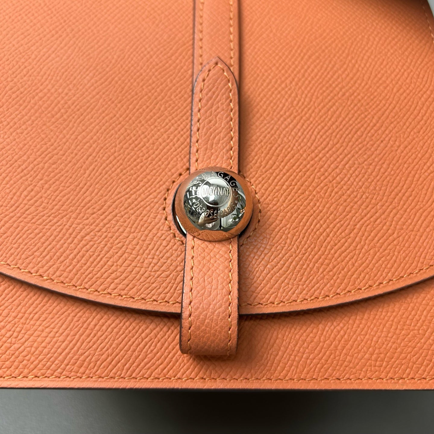 Moynat - Triangle Flap Bag - Grained cowhide leather - Orange with polished silver-tone hardware - (mini)