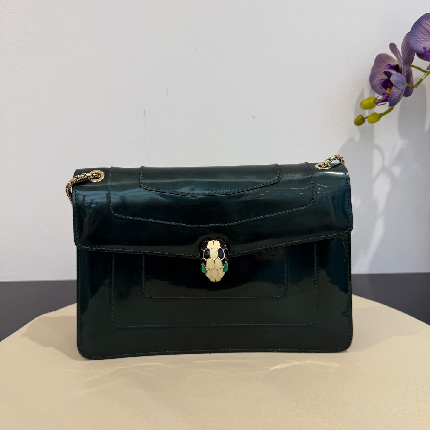 Bvlgari - Serpenti Forever Flap Bag - Patent leather - Dark Green - (Medium)