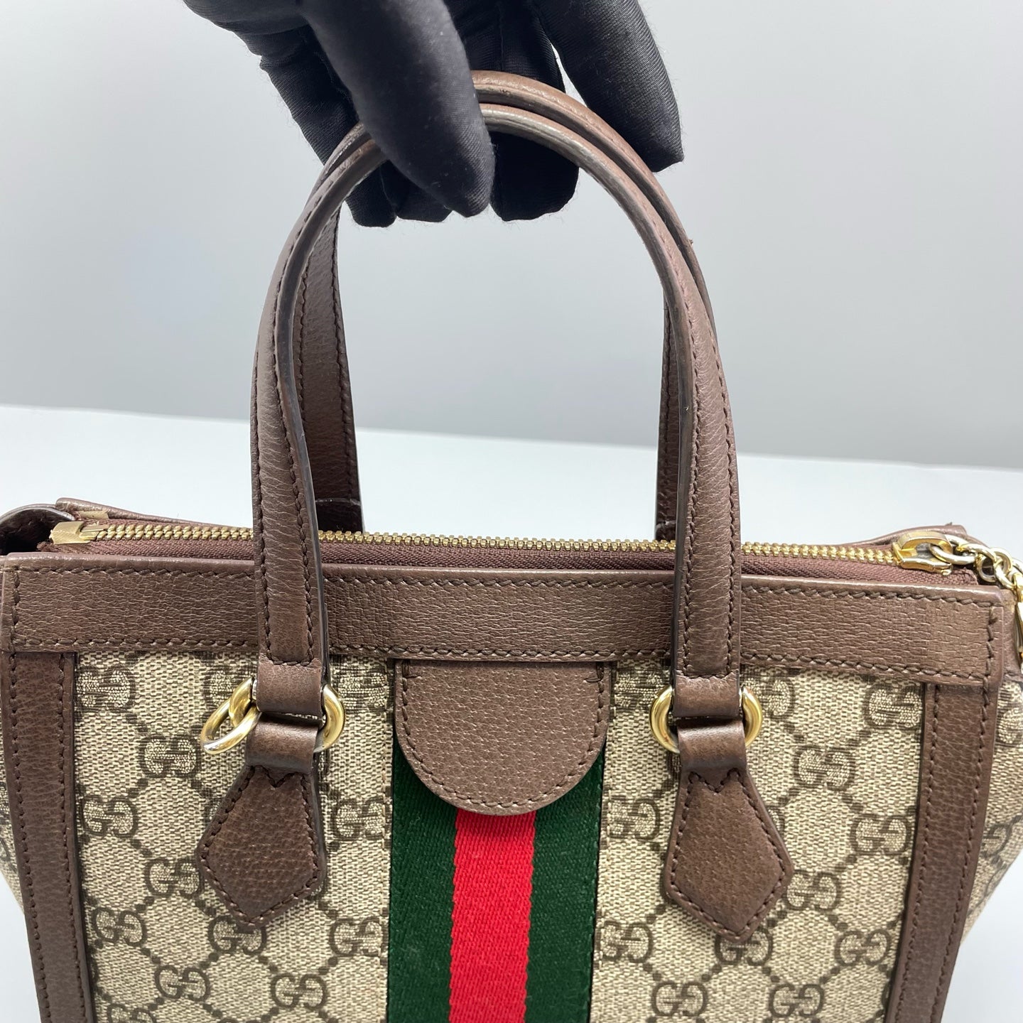 Gucci - Ophidia Small Tote Bag - GG Supreme canvas with leather trim - Ebony - (medium)