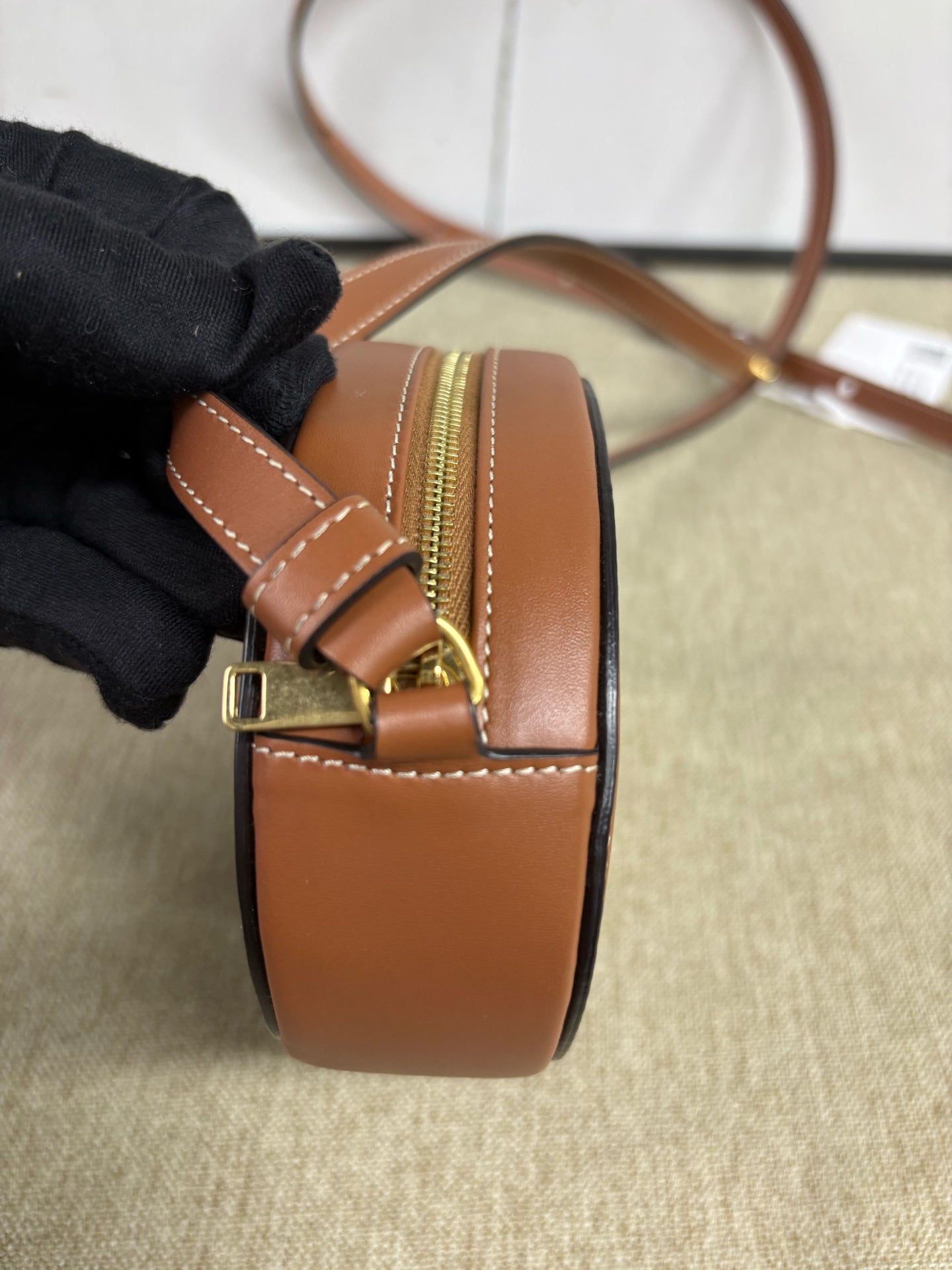 Celine - Triomphe Embossed Mooncake Bag - Leather - Brown - (mini)