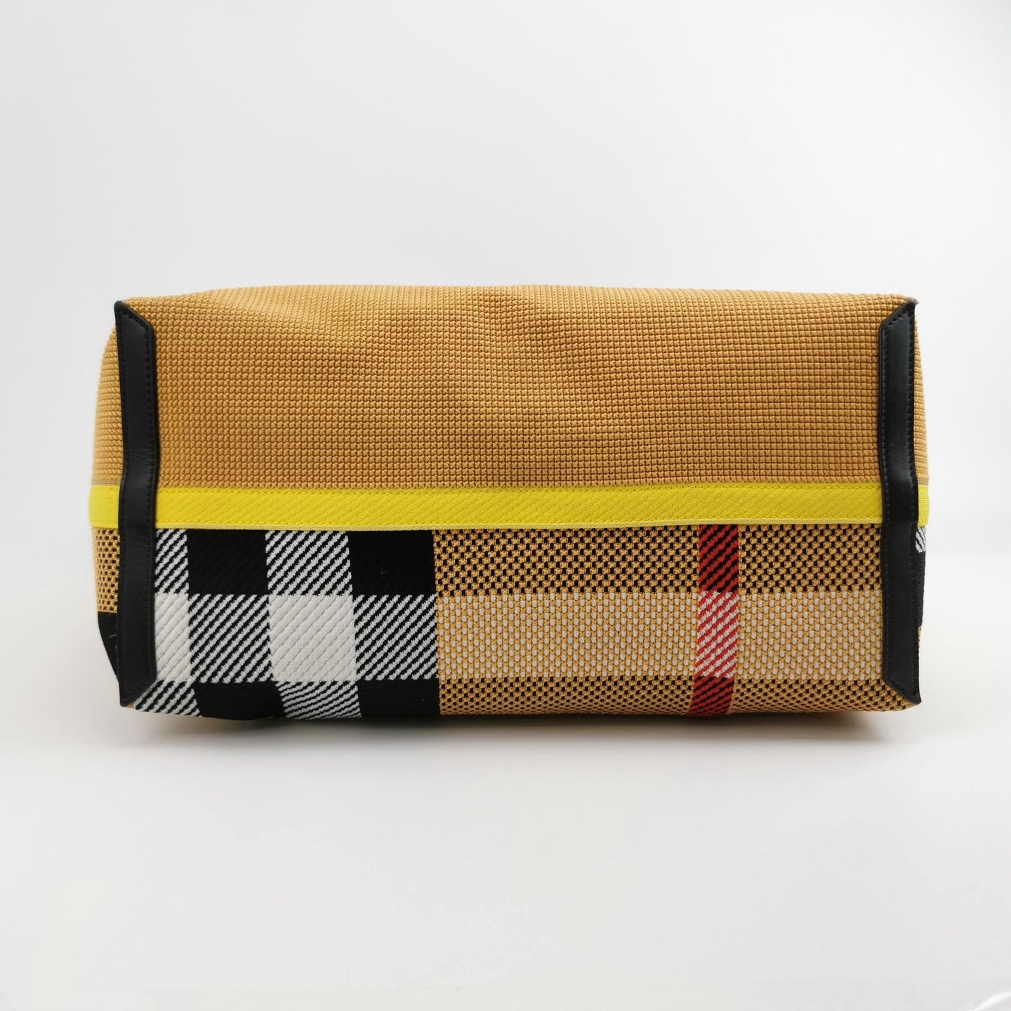 Burberry - Woven Logo and Check Tote Bag - Woven textile and leather - Mustard Yellow, Black, Yellow, Red, and White - (Large)