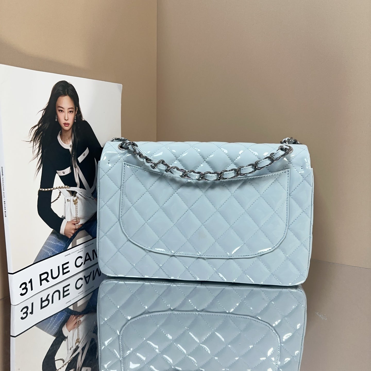 Chanel - Classic Flap Jumbo - Patent leather - Blue - (large)