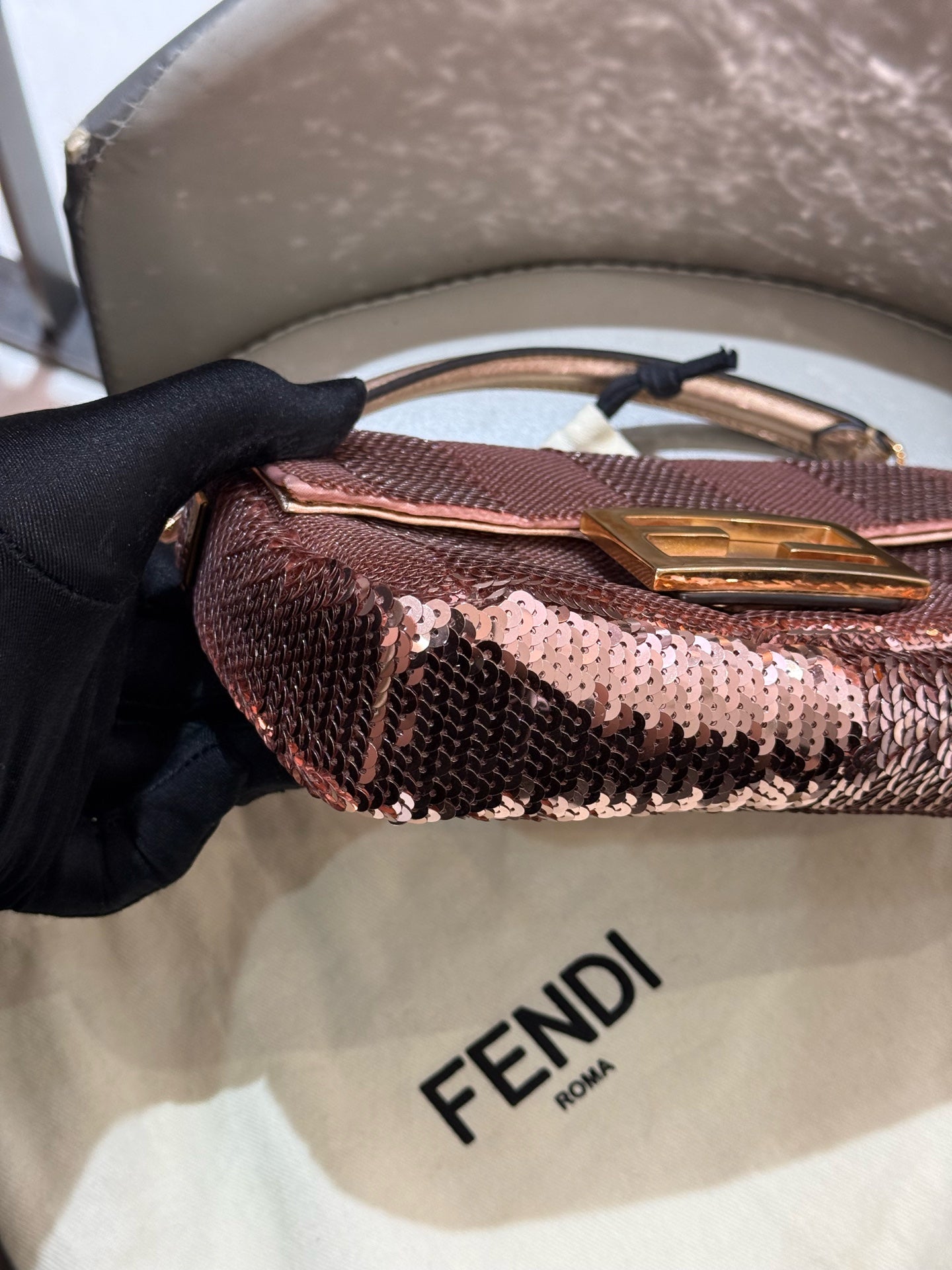 Fendi - Baguette - Sequins on textile base with metallic leather trim - Pink - (mini)
