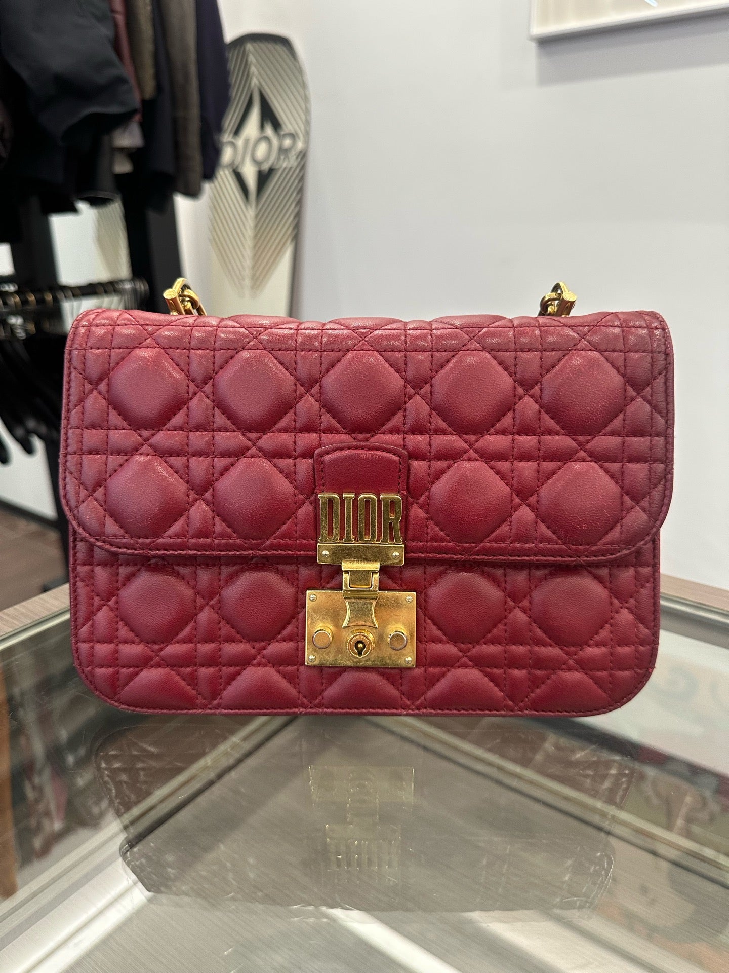Dior - Addict Flap Shoulder Bag - Lambskin leather - Red with Gold-Tone Hardware - (Medium)