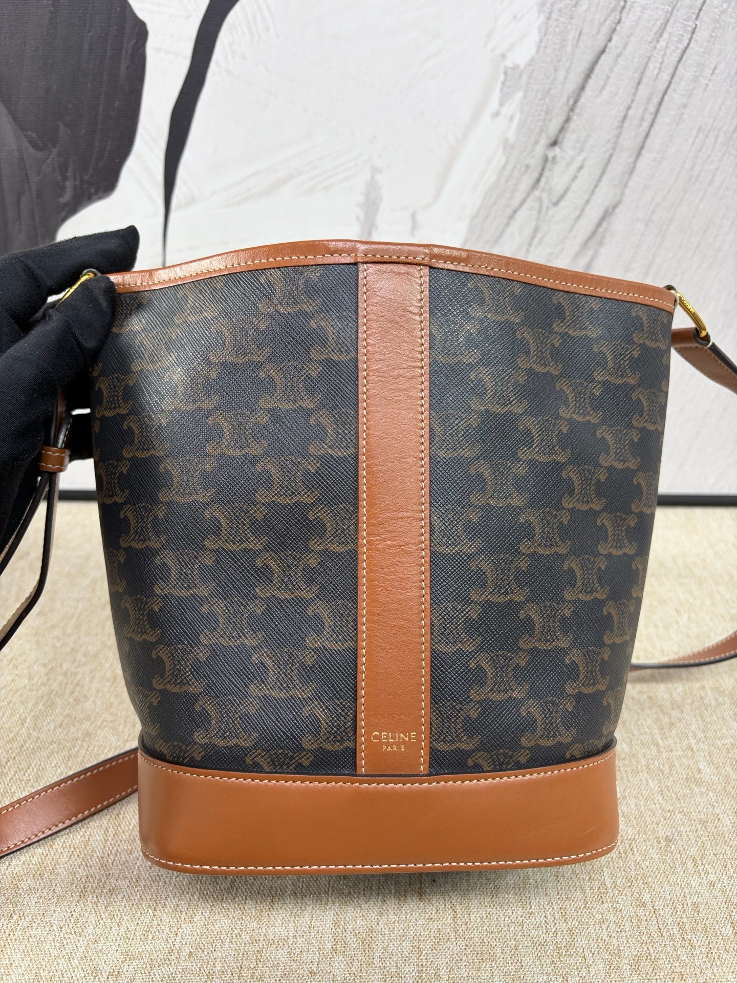 Celine - Triomphe Bucket Bag - Triomphe coated canvas with calfskin leather trim - Brown - (Small)