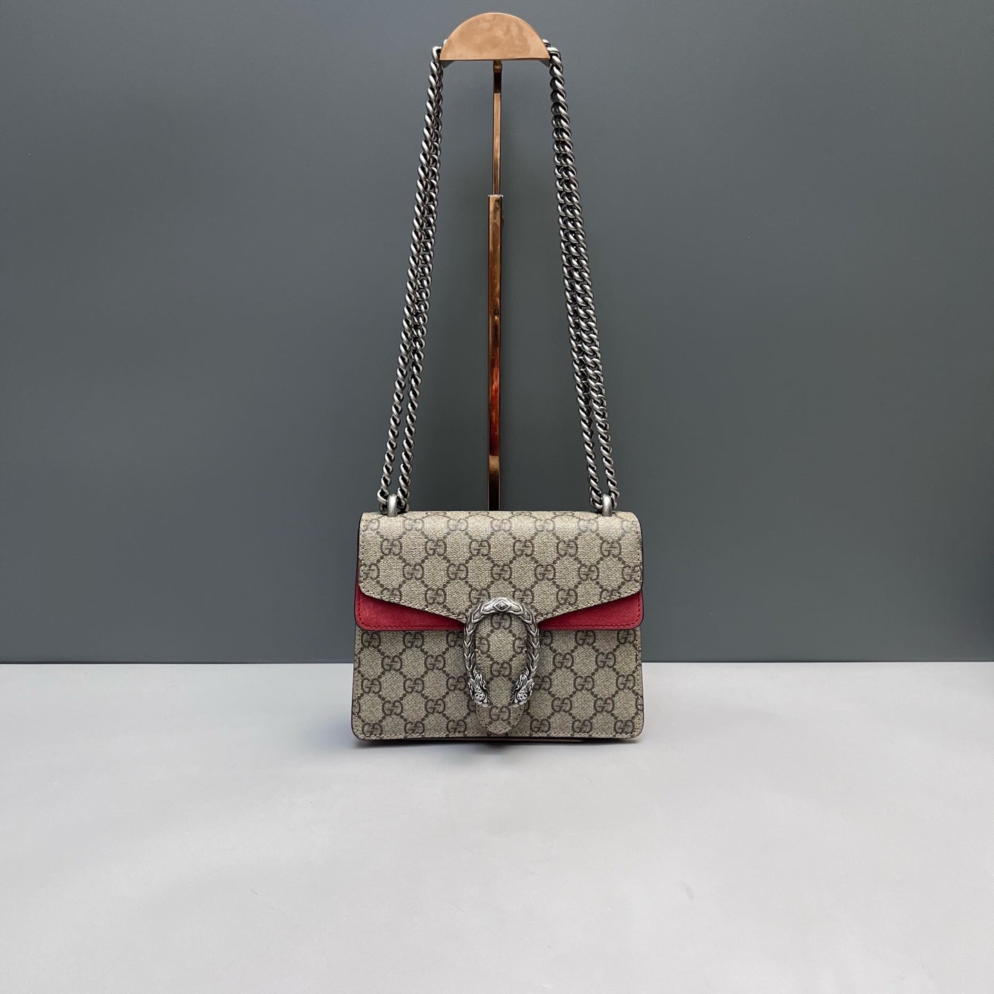 Gucci - Dionysus Small Shoulder Bag - GG Supreme canvas and Suede - Beige and Red - (Small)