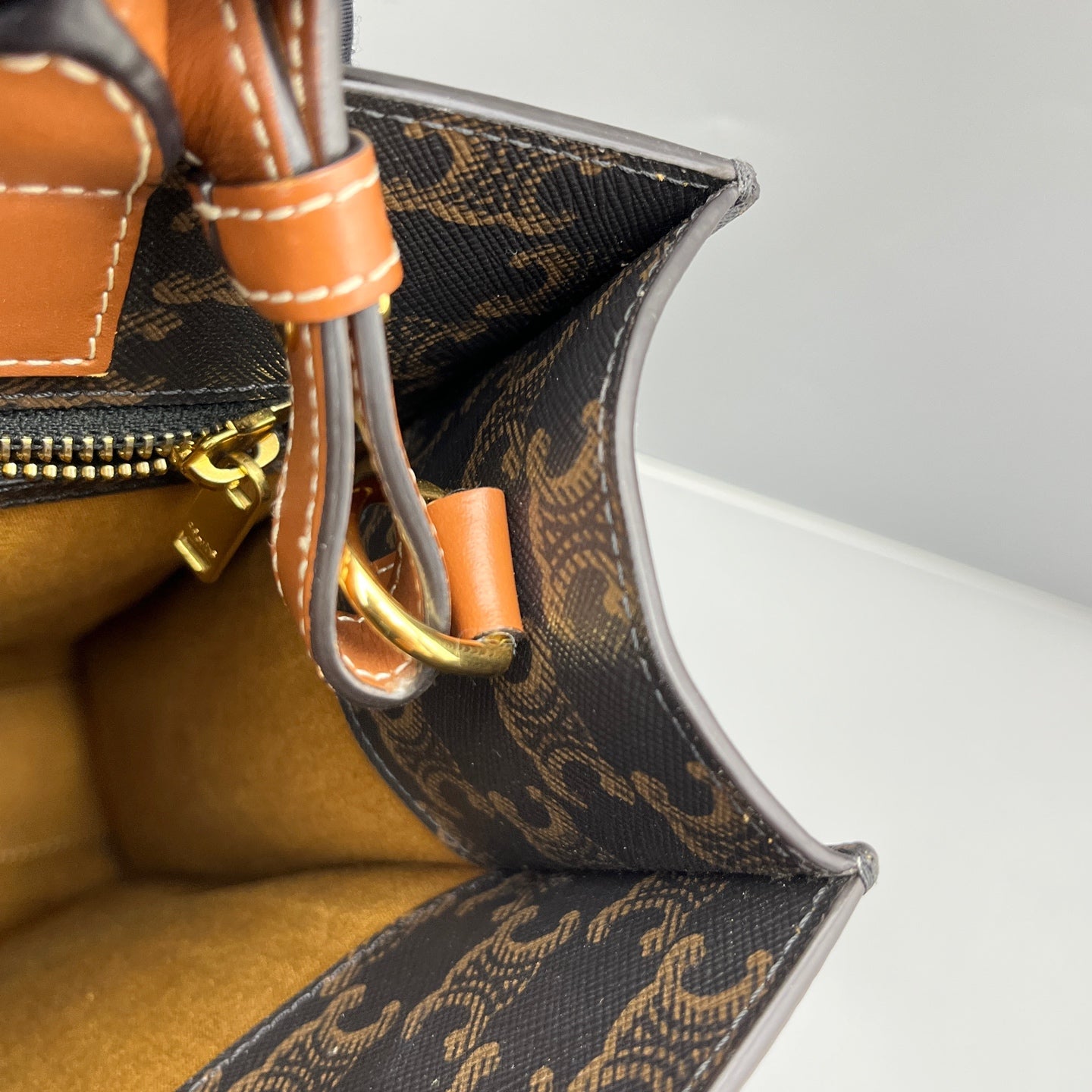 Celine - Small Vertical Cabas Triomphe Canvas with Celine Print - Coated canvas with leather trim - Brown - (small)