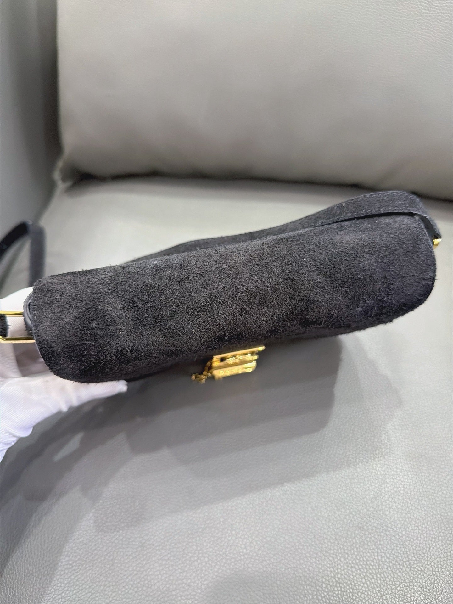 Celine - C Charm Messenger Bag - Suede - Black - (Small)