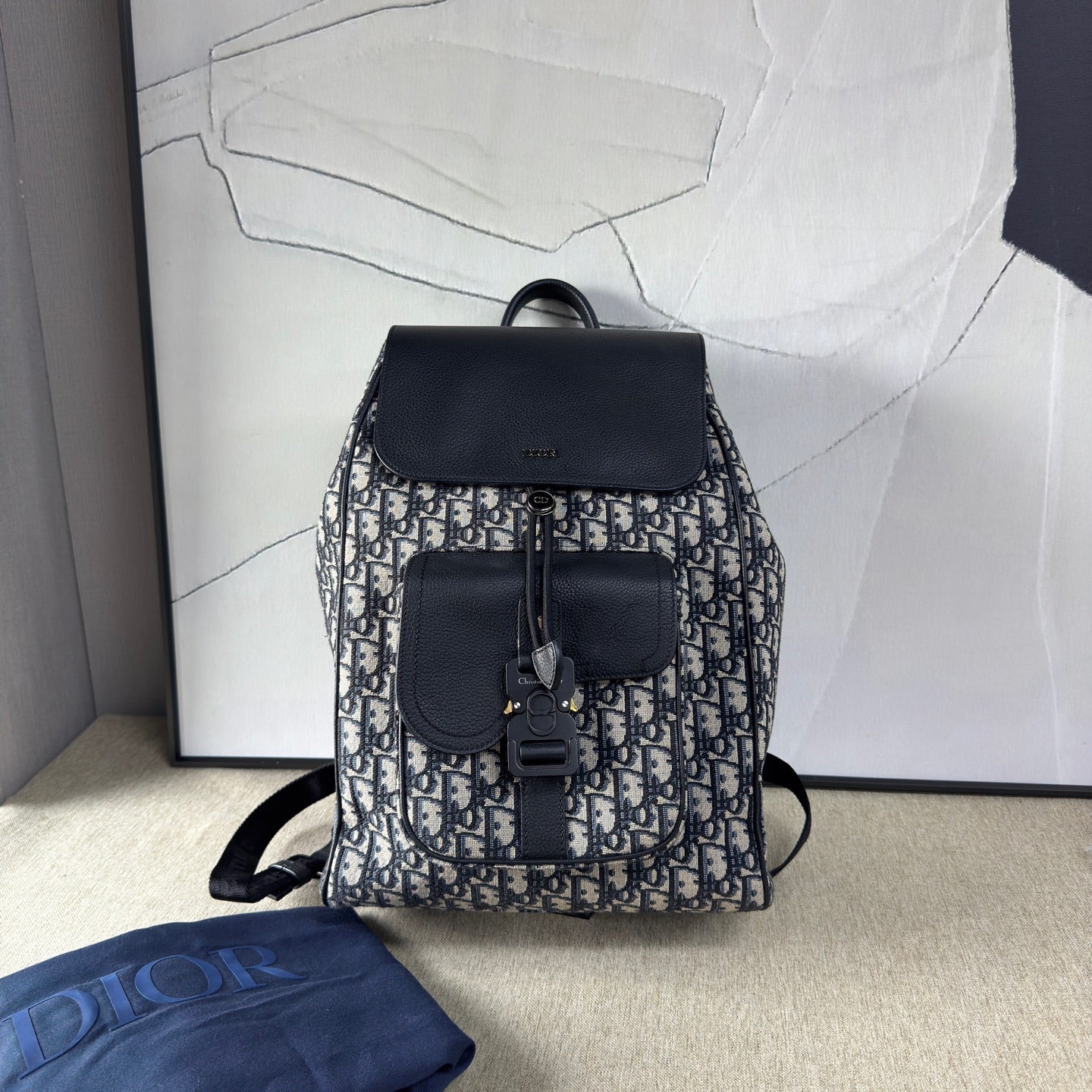 Dior - Rider Backpack - Embroidered canvas and grained leather - Blue - (medium)