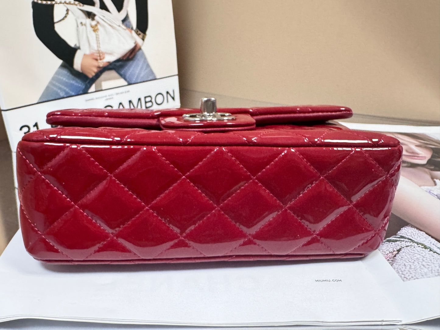 Chanel - Classic Flap Mini (Rectangular) - Patent leather - Red - (mini)