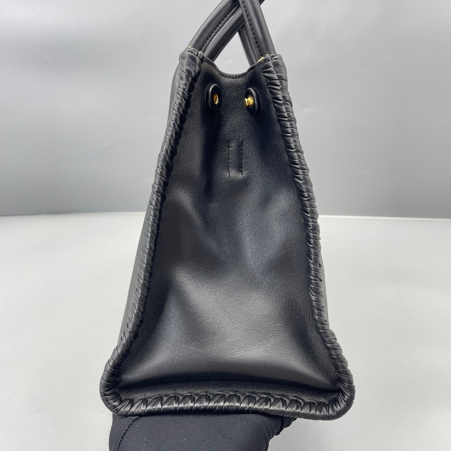 Prada - Saffiano Leather Tote with Laced Details - Leather - Black - (Medium)