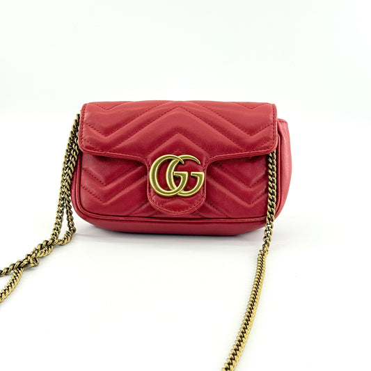 Gucci - Marmont Mini Chain Bag - Leather - Red - (mini)