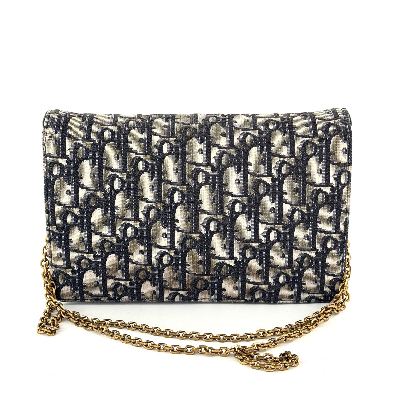 Dior - Saddle WOC (Wallet on Chain) - Dior Oblique Jacquard Canvas with Leather Trim - Navy and Beige - (large)