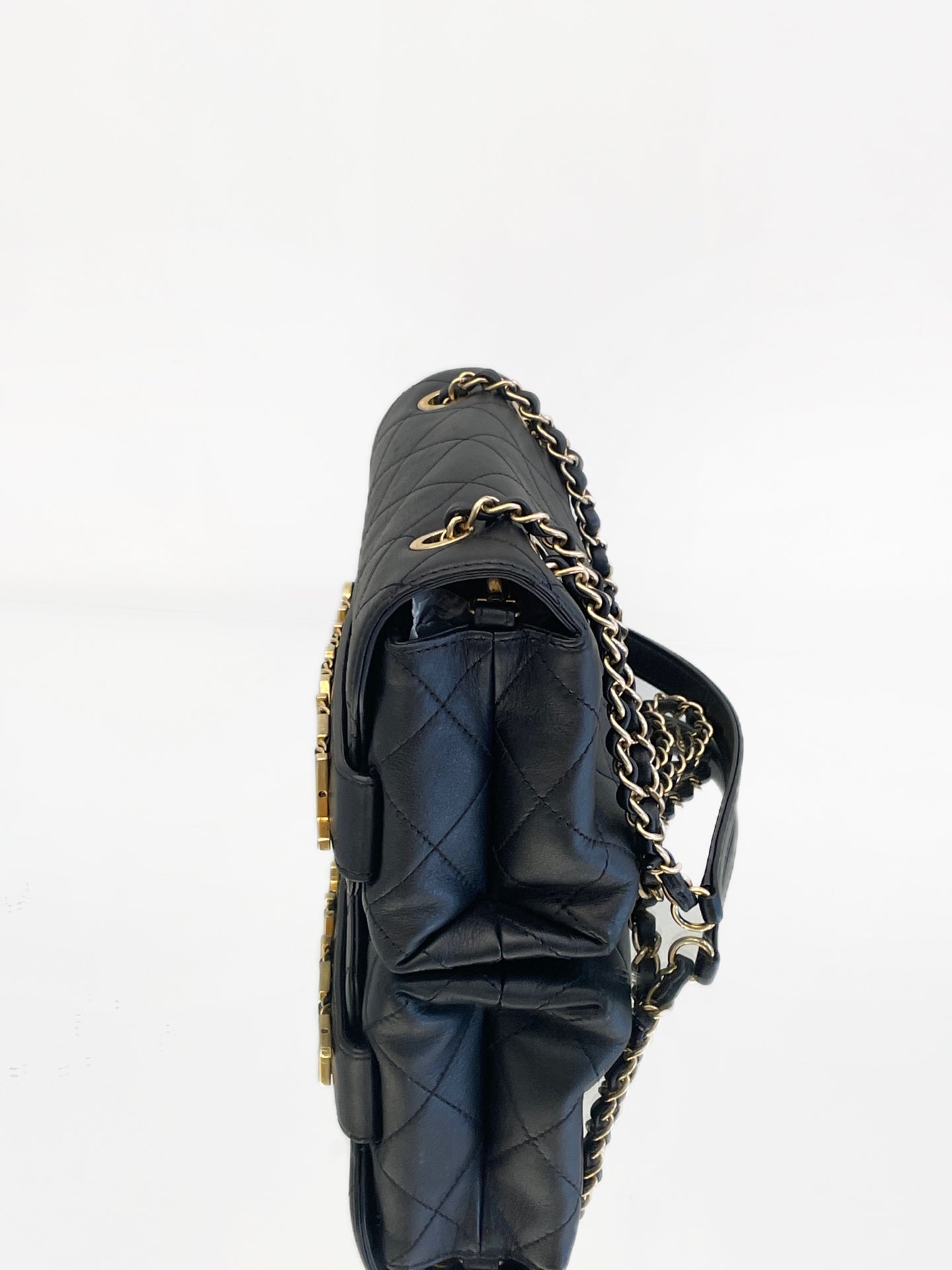 Chanel - Letter Logo Chain Flap Bag - Calfskin leather - Black - (small)