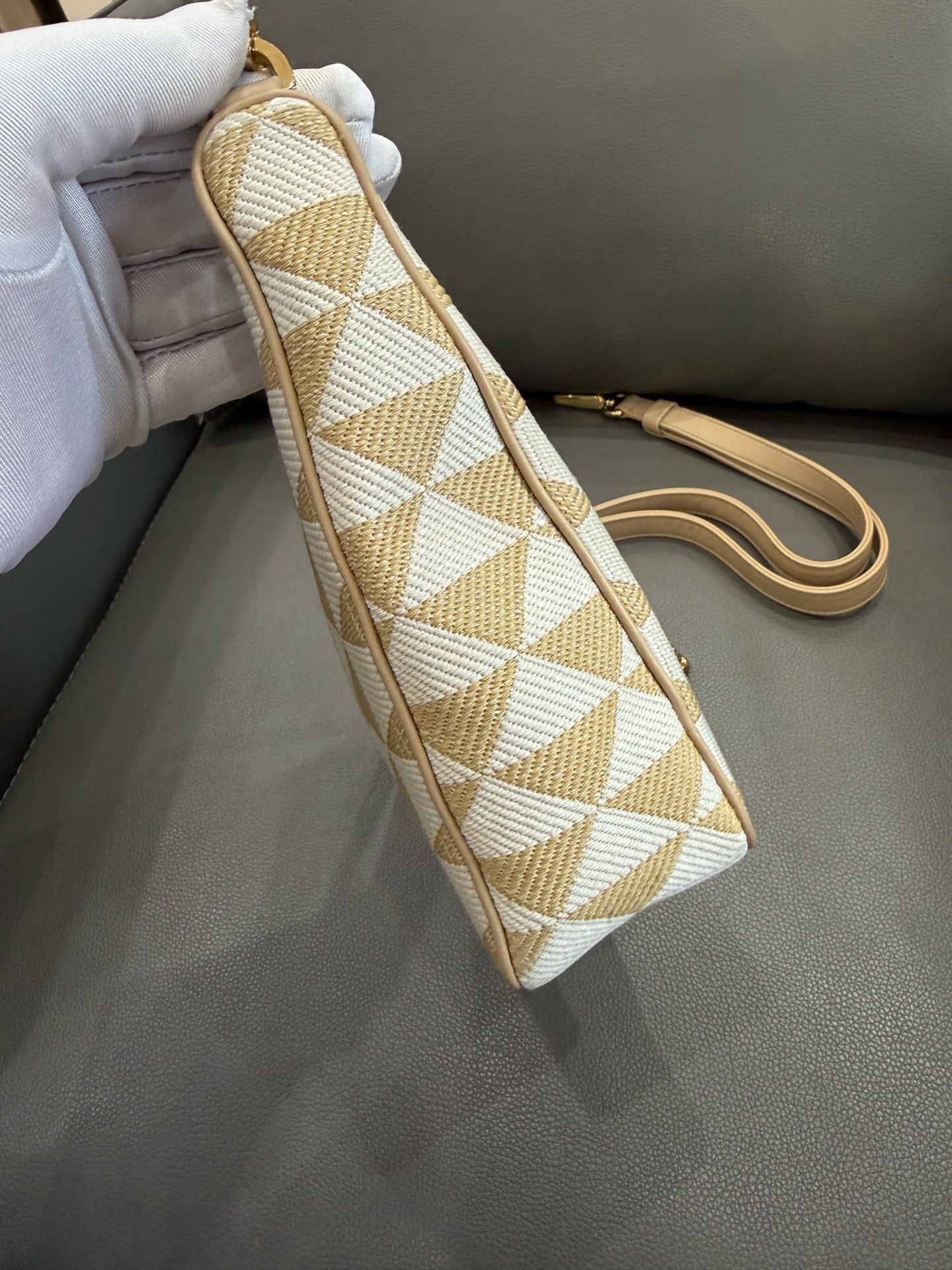 Prada - Triangle Bag - Cloth and Leather - Beige - (mini)