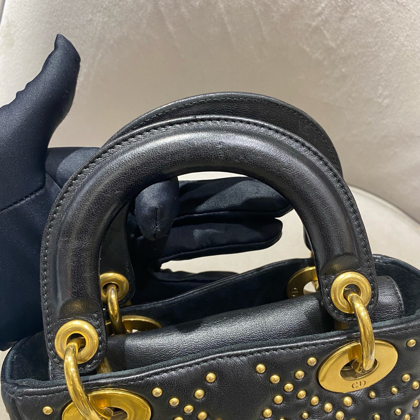Dior - Lady Dior (Studded) - Lambskin leather with gold-tone rivets - Black - (Mini)