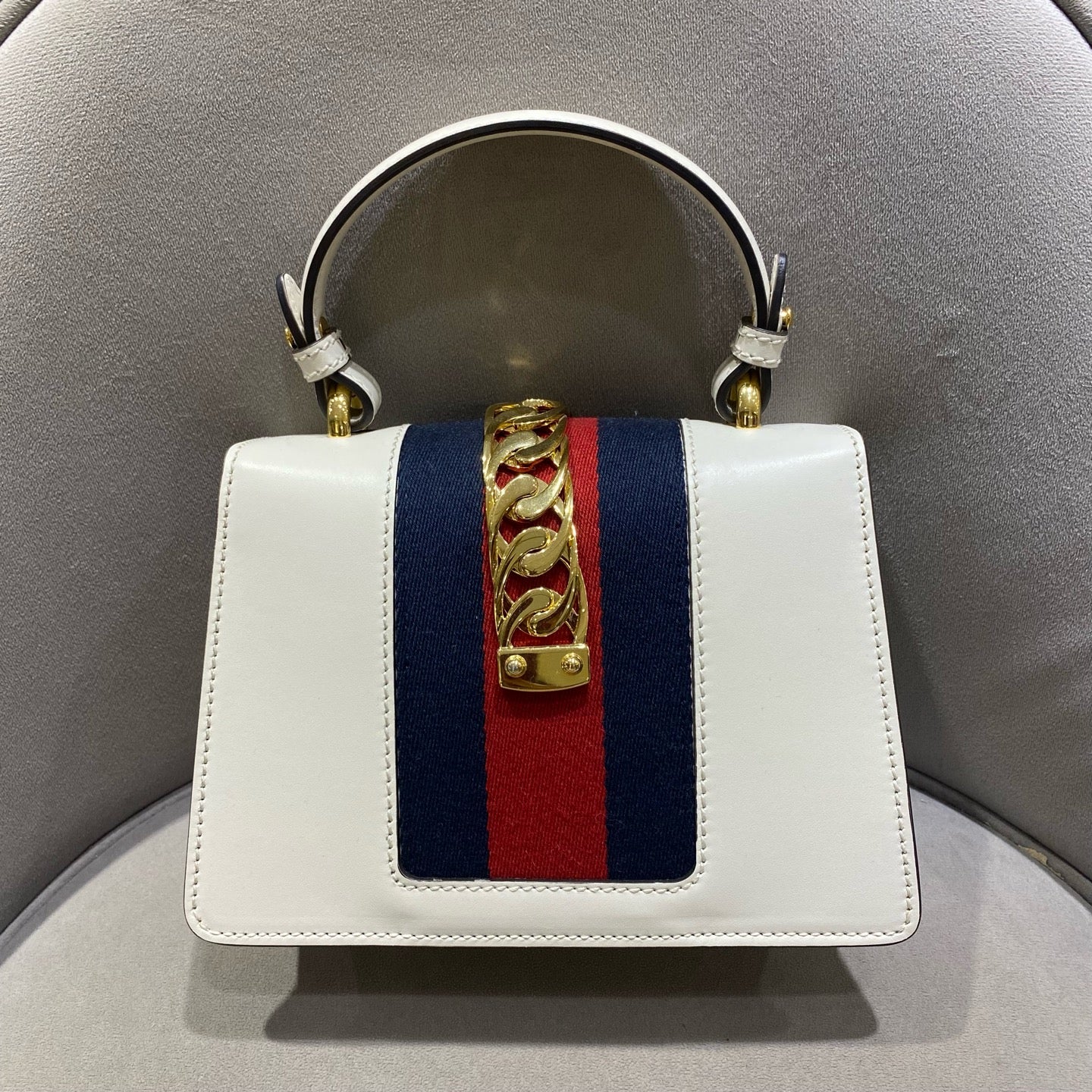 Gucci - Sylvie Small Floral Embroidered - Leather - White - (small)