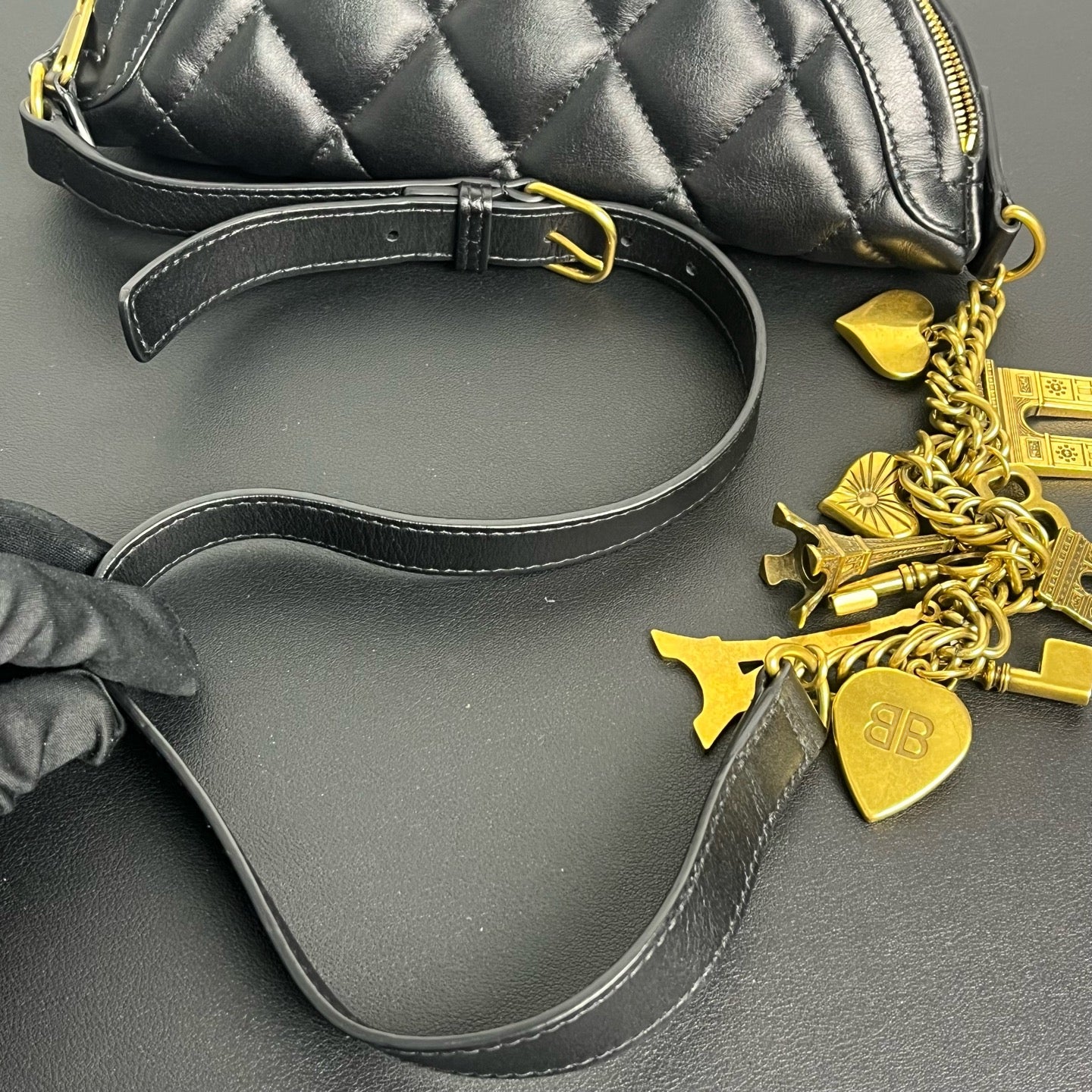 Balenciaga - Quilted Half-Moon Belt Bag - Goatskin leather - Black - (mini)