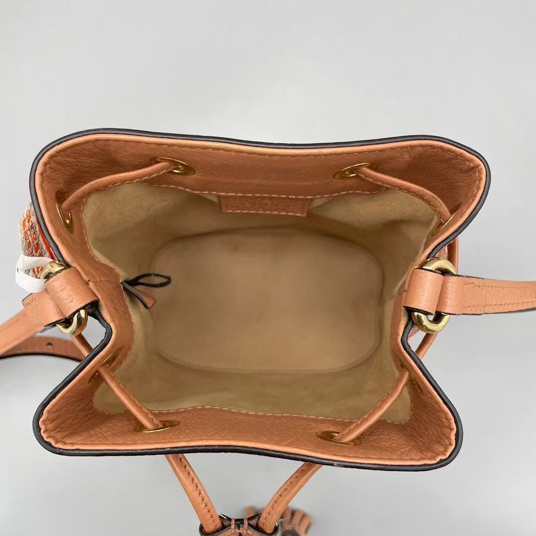 Gucci - Op Small Bucket Bag - GG monogram canvas with grained leather trim - Pink - (Mini)