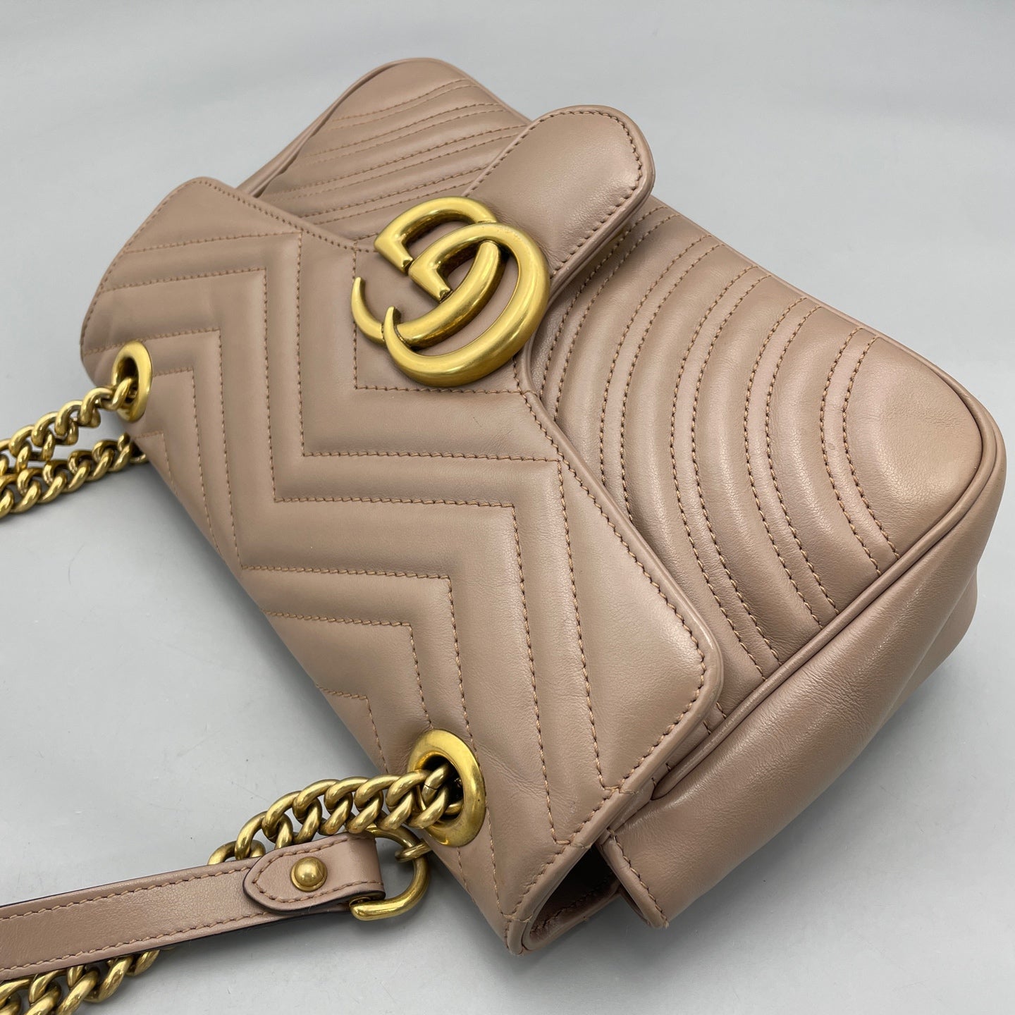 Gucci - GG Marmont Small Shoulder Bag - Leather - Beige - (small)