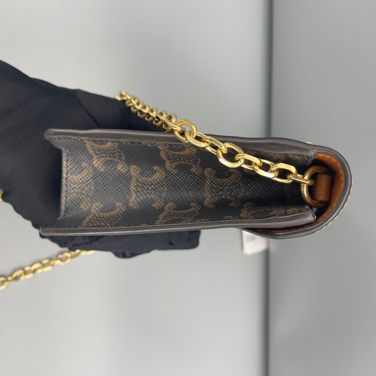 Celine - Triomphe WOC Envelope Chain Bag - Triomphe coated canvas with calfskin leather trim - Brown - (mini)
