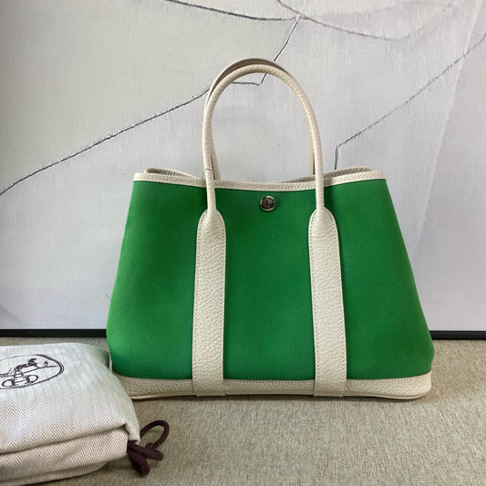 Hermès - Garden Party 30 - Canvas and Negonda Leather - Green and White - (Medium)